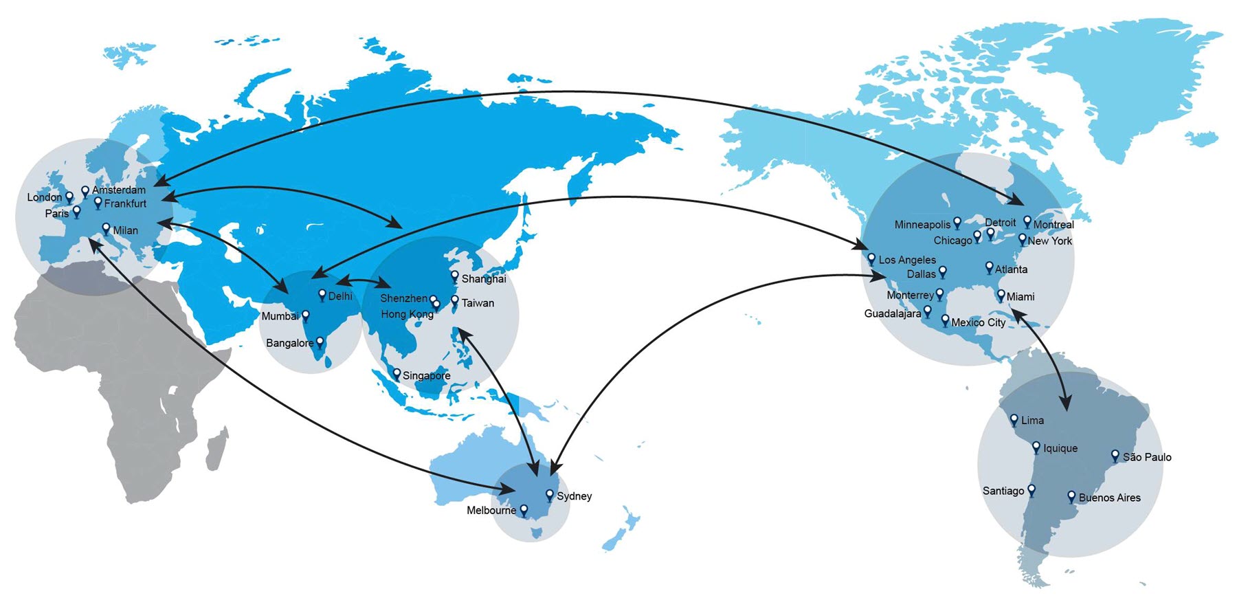 Map of C.H. Robinson core air freight corridors