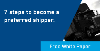 Image with the text “7 steps to become a preferred shipper” and “free white paper” with an image of a semi-truck.