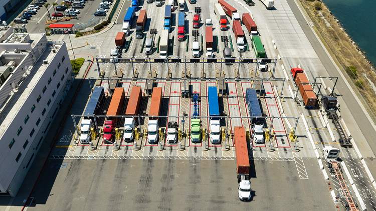 Aerial view of trucks parked